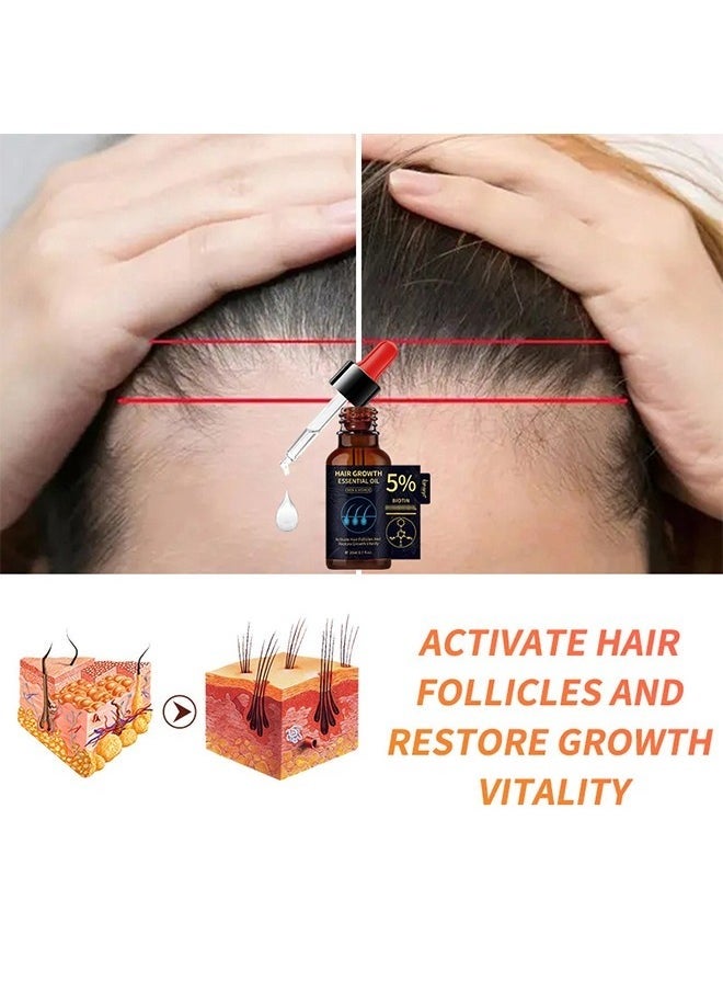 Hair Growth Essential Oil ，5% Minoxidil and Biotin with Natural Herbal Extract for Women Men Hair Regrowth Hair Loss Hair Thinning Treatment 20ml