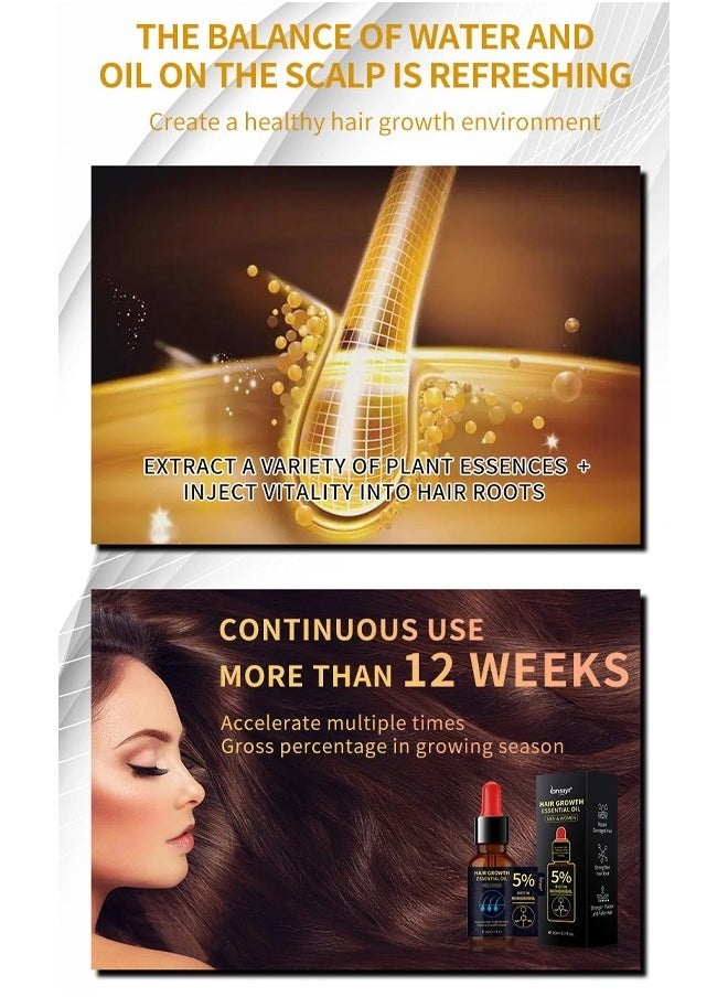 Hair Growth Essential Oil ，5% Minoxidil and Biotin with Natural Herbal Extract for Women Men Hair Regrowth Hair Loss Hair Thinning Treatment 20ml
