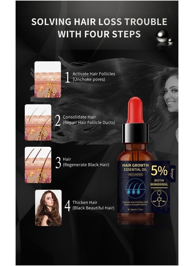 Hair Growth Essential Oil ，5% Minoxidil and Biotin with Natural Herbal Extract for Women Men Hair Regrowth Hair Loss Hair Thinning Treatment 20ml