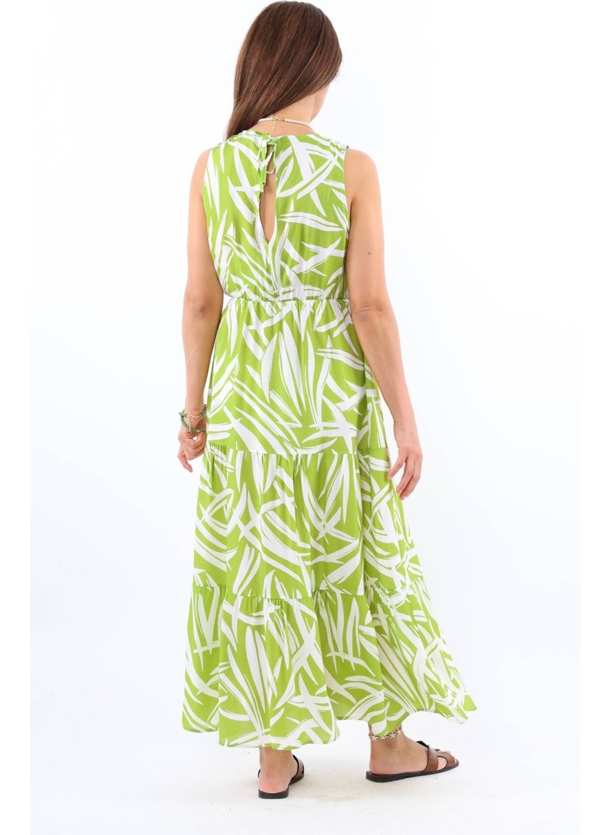 Green Print Tiered Dress