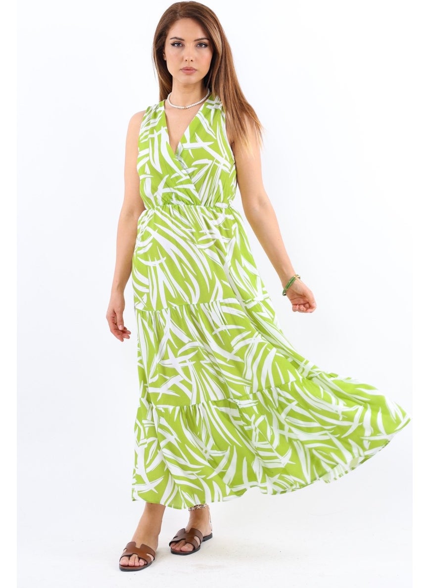 Green Print Tiered Dress