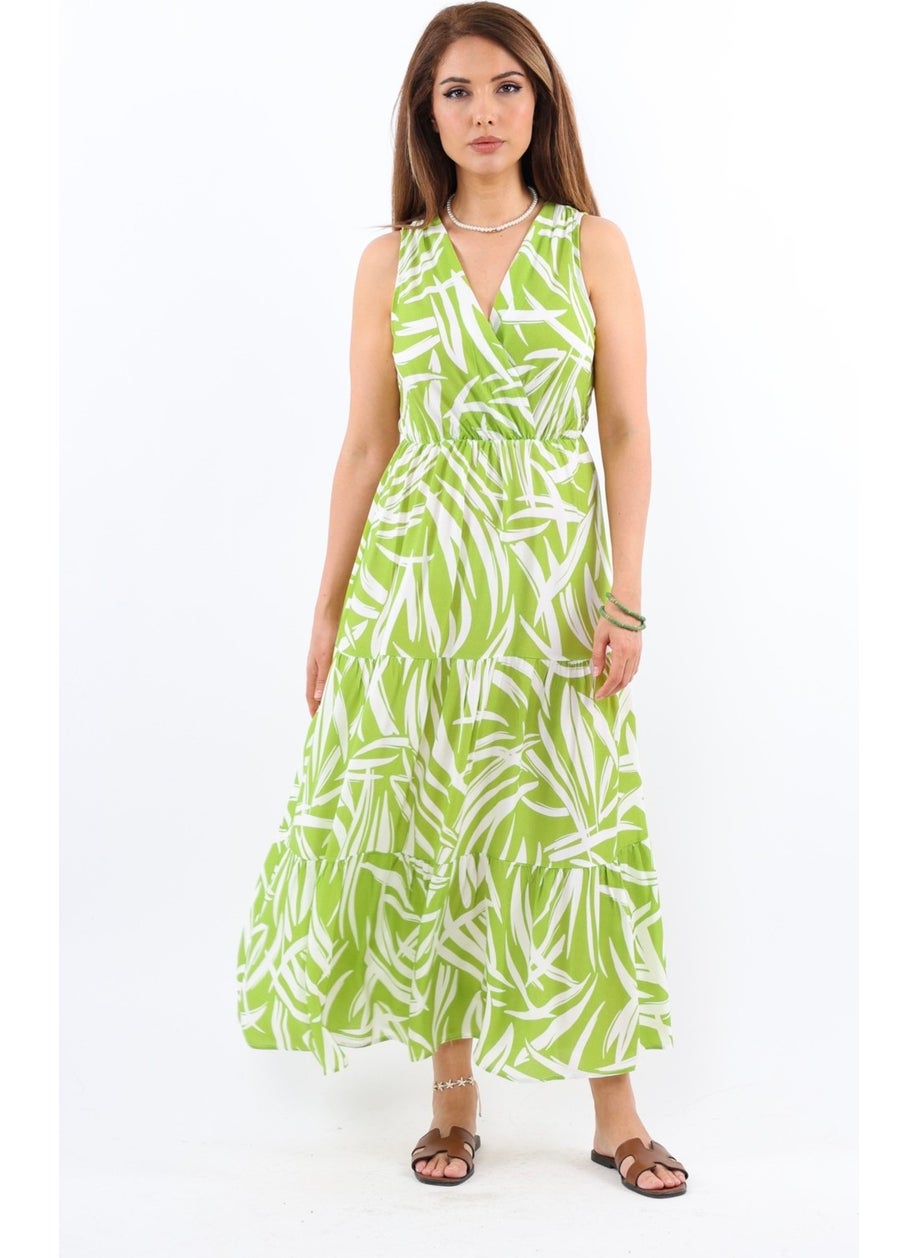 Green Print Tiered Dress