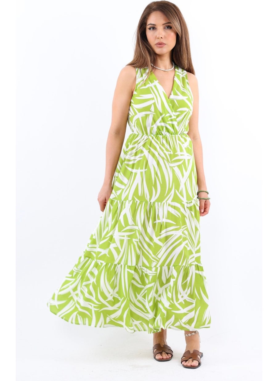 Green Print Tiered Dress
