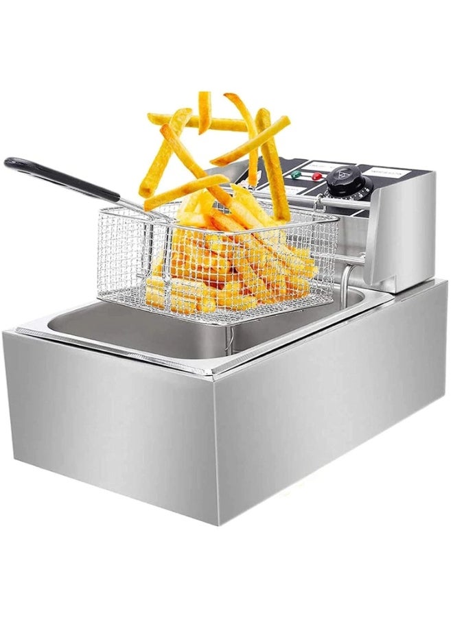 Commercial Countertop Electric 6L Deep Fryer Single Stainless Steel 60-200 Degrees Temperature