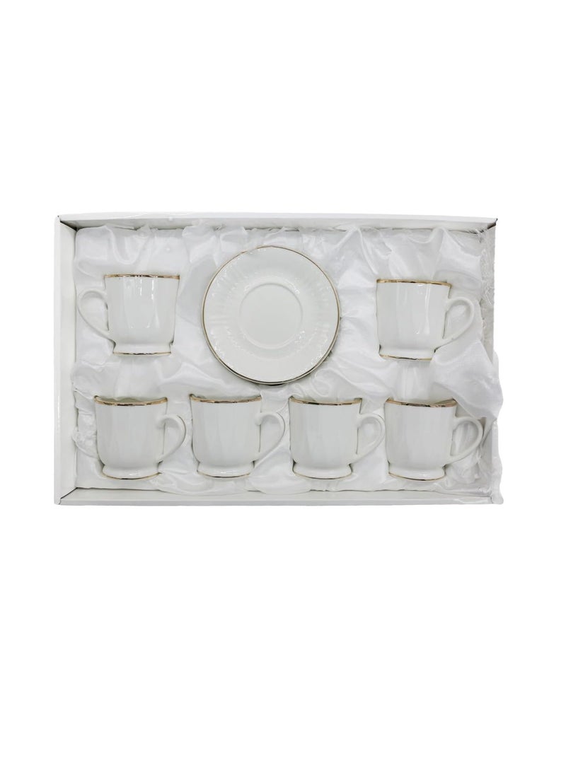 AKDC 12Pcs Cup And Saucer Set White&Gold