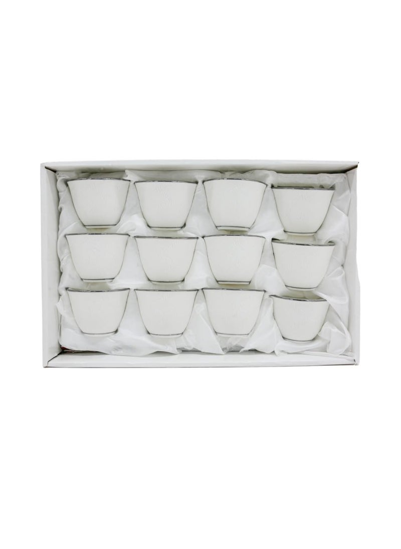 AKDC Ceramic 12Pcs Cawa Cup Set White&Silver