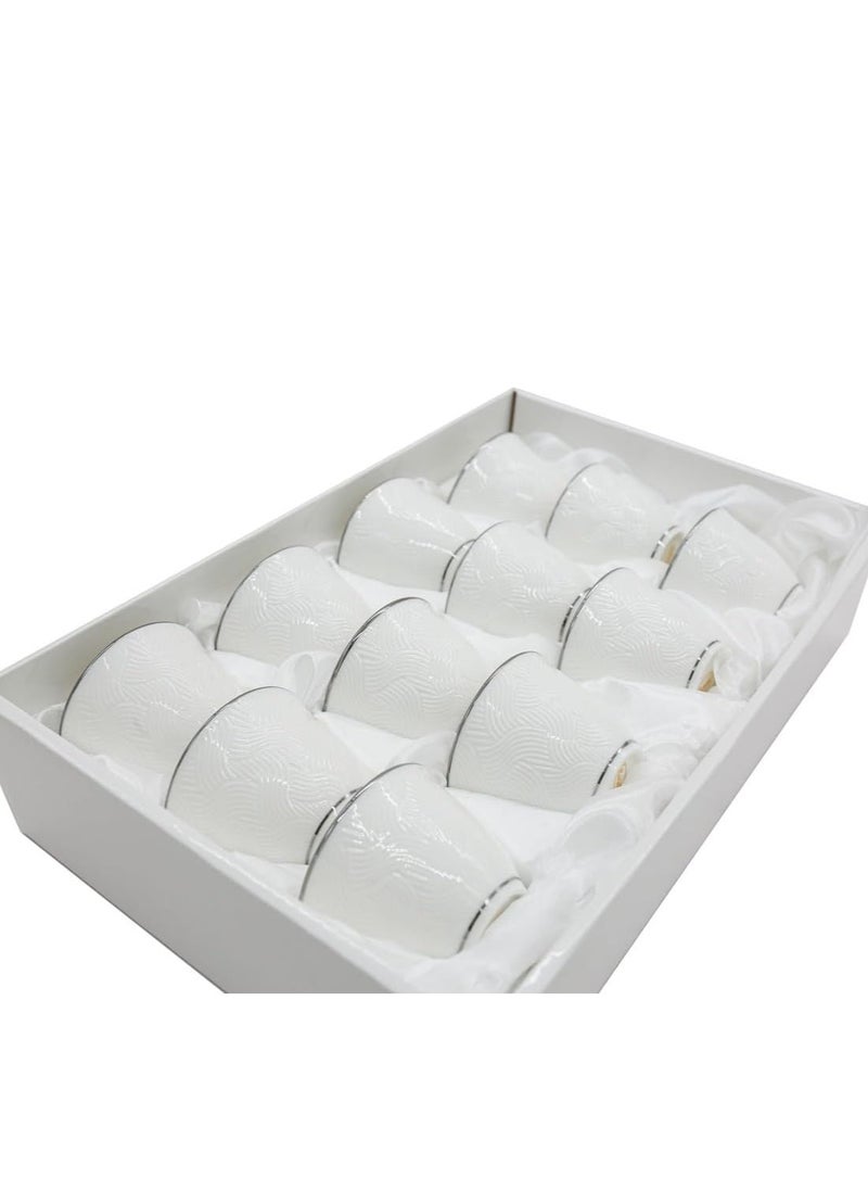 AKDC Ceramic 12Pcs Cawa Cup Set White&Silver