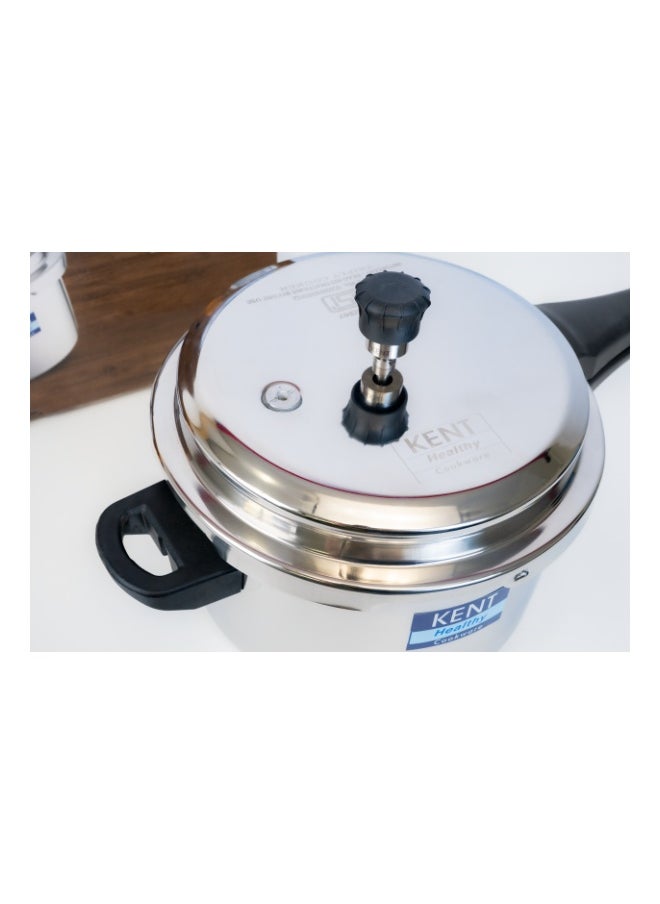 5 LitersLiters KENT Triply Stainless Steel Outer-Lid Pressure Cooker – 5L | Durable & Safe | Induction & Gas Compatible | Rust-Resistant | Ideal for Family Cooking Silver