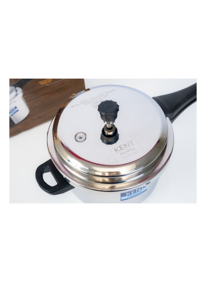 5 LitersLiters KENT Triply Stainless Steel Outer-Lid Pressure Cooker – 5L | Durable & Safe | Induction & Gas Compatible | Rust-Resistant | Ideal for Family Cooking Silver