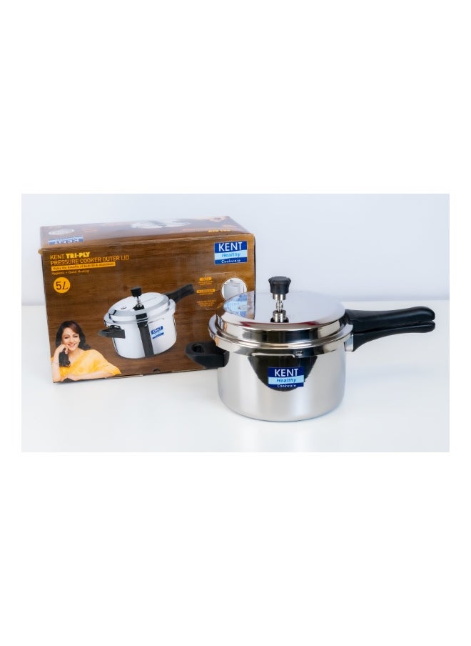 5 LitersLiters KENT Triply Stainless Steel Outer-Lid Pressure Cooker – 5L | Durable & Safe | Induction & Gas Compatible | Rust-Resistant | Ideal for Family Cooking Silver