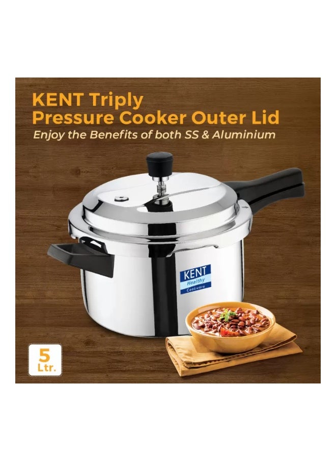 5 LitersLiters KENT Triply Stainless Steel Outer-Lid Pressure Cooker – 5L | Durable & Safe | Induction & Gas Compatible | Rust-Resistant | Ideal for Family Cooking Silver