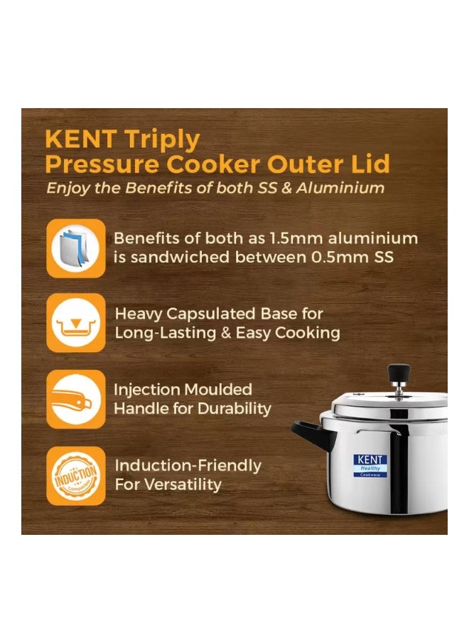 5 LitersLiters KENT Triply Stainless Steel Outer-Lid Pressure Cooker – 5L | Durable & Safe | Induction & Gas Compatible | Rust-Resistant | Ideal for Family Cooking Silver