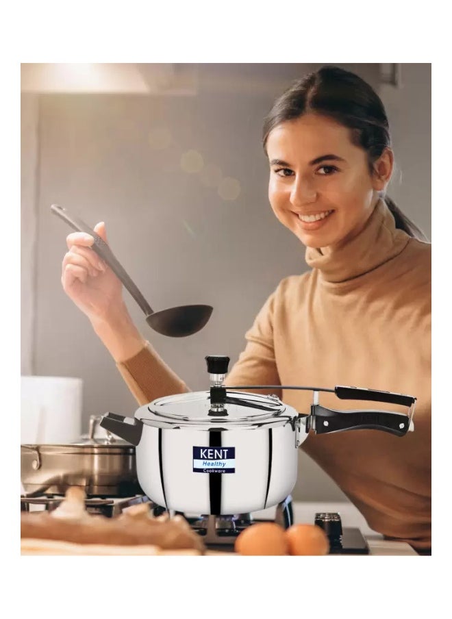 5 LitersLiters KENT Triply Stainless Steel Inner-Lid Pressure Cooker – 5L | Durable, Induction & Gas Compatible | Rust-Resistant | Fast & Safe Family Cooking Silver