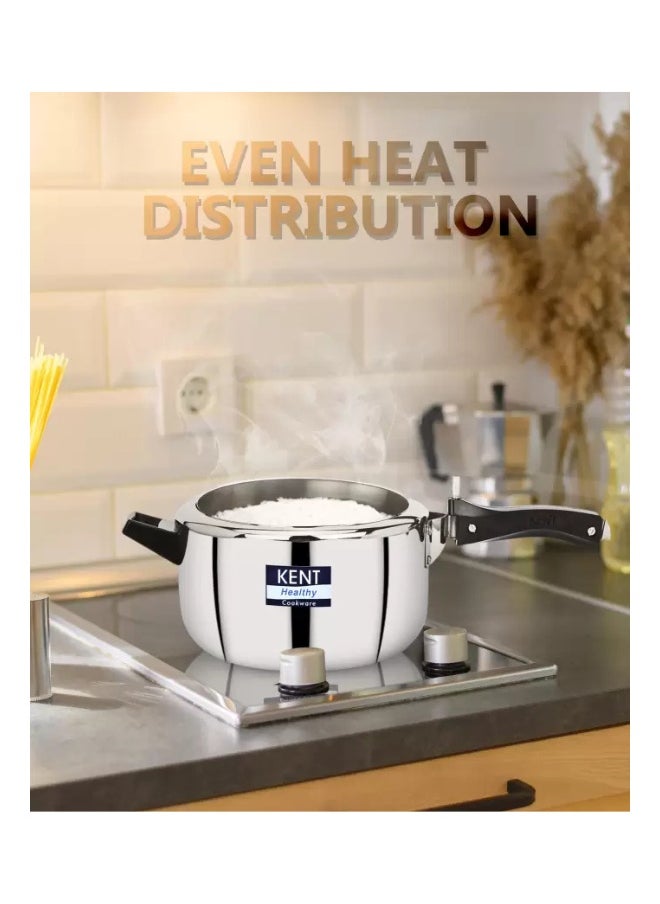 5 LitersLiters KENT Triply Stainless Steel Inner-Lid Pressure Cooker – 5L | Durable, Induction & Gas Compatible | Rust-Resistant | Fast & Safe Family Cooking Silver