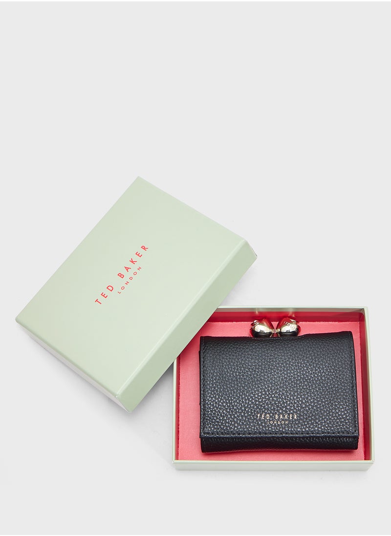ROOSA Rose Detail Leather Small Bobble Purse
