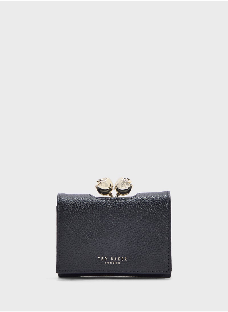 ROOSA Rose Detail Leather Small Bobble Purse