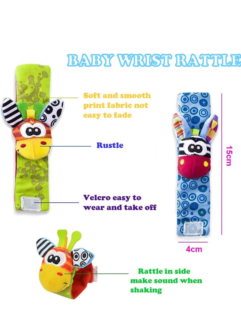 Baby Rattles Toy Socks and Wrist, Pack of 4 Foot Finder and Wrist Rattle Soft Development Toy Plush Toys Game for Newborn Girls and Boys Baby Gift 0-6 Months
