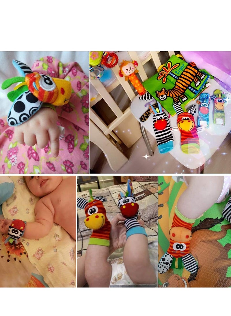 Baby Rattles Toy Socks and Wrist, Pack of 4 Foot Finder and Wrist Rattle Soft Development Toy Plush Toys Game for Newborn Girls and Boys Baby Gift 0-6 Months