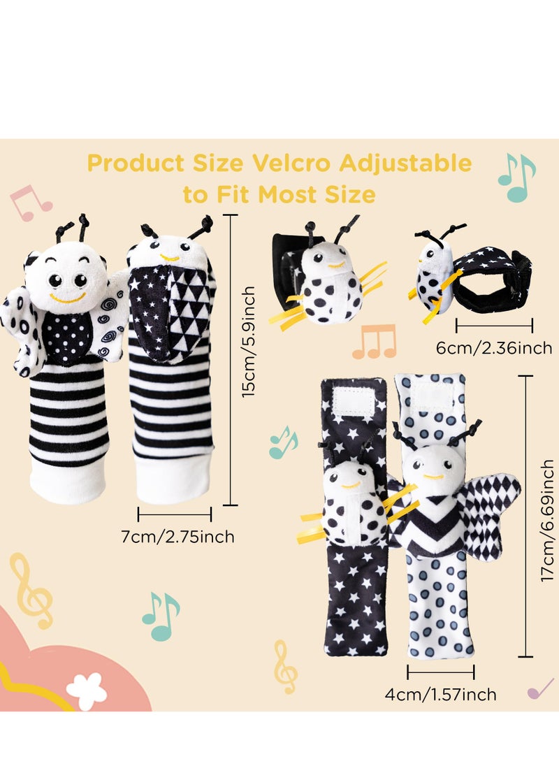 Infant Toys 0-6 Months, Newborn Baby Toys Rattle Socks | 4PCS Wrist Rattles Foot Finders Sock Set - Newborn/Babies Essentials Must Haves for 0-6-12 Months Gifts