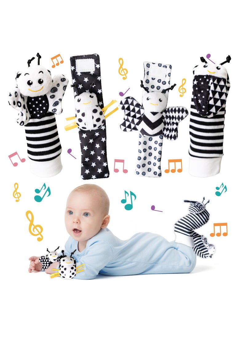 Infant Toys 0-6 Months, Newborn Baby Toys Rattle Socks | 4PCS Wrist Rattles Foot Finders Sock Set - Newborn/Babies Essentials Must Haves for 0-6-12 Months Gifts