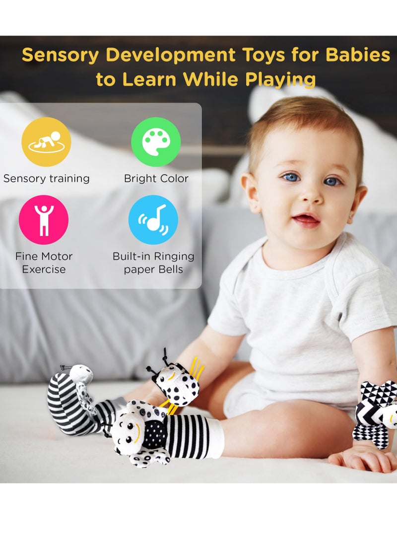 Infant Toys 0-6 Months, Newborn Baby Toys Rattle Socks | 4PCS Wrist Rattles Foot Finders Sock Set - Newborn/Babies Essentials Must Haves for 0-6-12 Months Gifts
