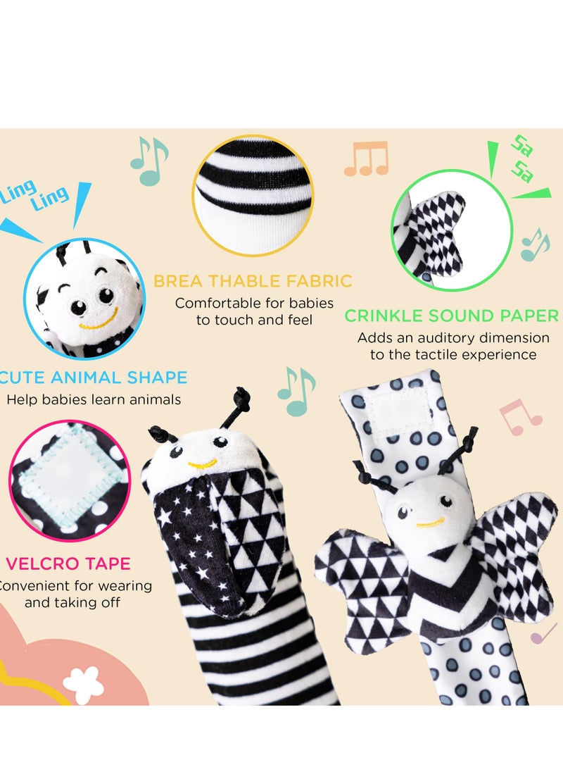 Infant Toys 0-6 Months, Newborn Baby Toys Rattle Socks | 4PCS Wrist Rattles Foot Finders Sock Set - Newborn/Babies Essentials Must Haves for 0-6-12 Months Gifts
