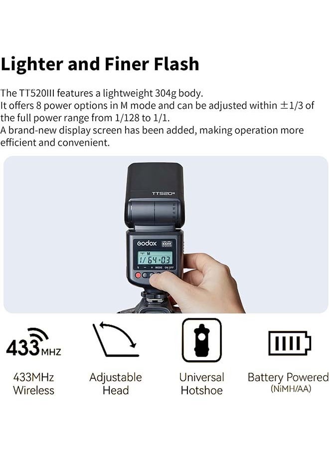 GODOX TT520 III Camera Flash Universal Speedlite with RT Wireless Trigger Transmitter for Sony Canon Nikon Pentax Olympus Fuji Panasonic DSLR Cameras with Hot Shoe