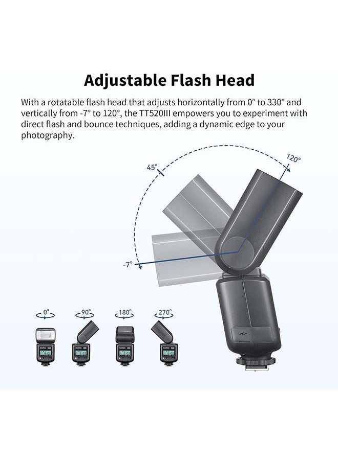 GODOX TT520 III Camera Flash Universal Speedlite with RT Wireless Trigger Transmitter for Sony Canon Nikon Pentax Olympus Fuji Panasonic DSLR Cameras with Hot Shoe