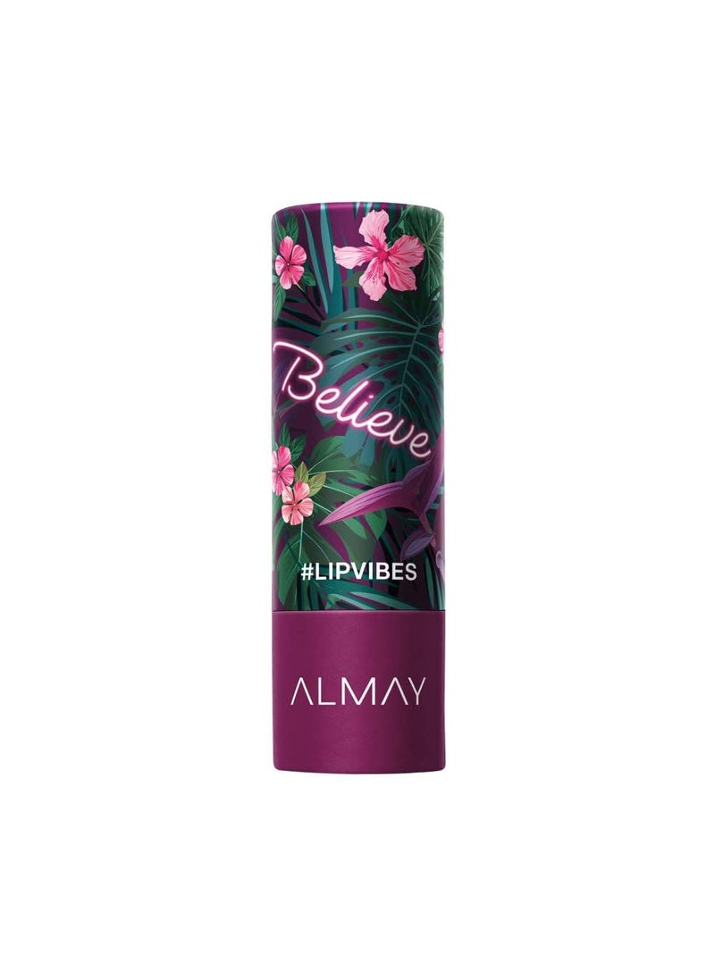 Almay Lip Vibes Lipstick with Vitamin E Oil & Shea Butter, Matte Finish, Hypoallergenic, Believe, 0.14 Oz