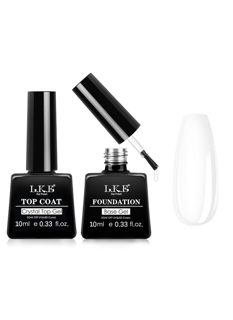 LKE No Wipe Gel Top and Base Coat Set, 2 Pcs Clear Shine Finish Long Lasting Glossy Gel Base Top Coat for Gel Nail Polish Soak Off U V/LED Nail Lamp Nail Art Design Manicure for Home DIY & Salon