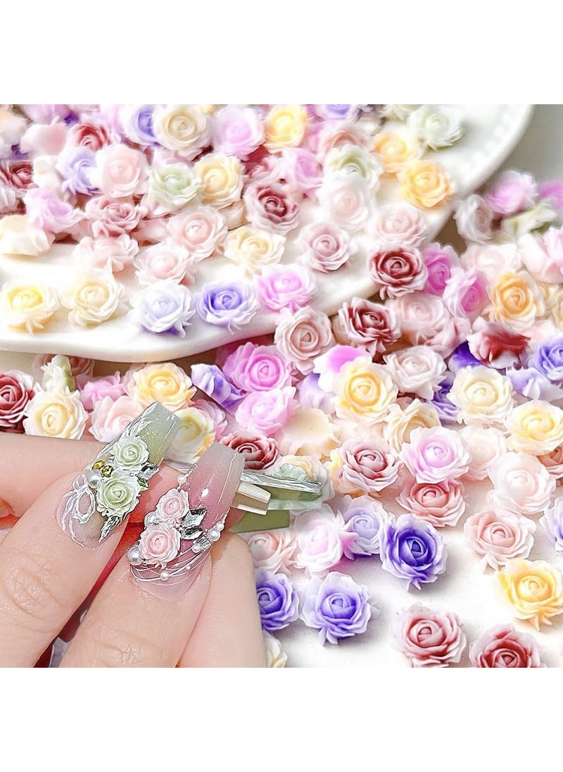100 Pcs Cute Flower Nail Charms, Mixed Size Floral Charms for Nail Design, 3D Resin Camellia Rose Charm