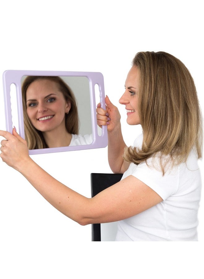 Large Hand Mirror with Double Handle - Rectangular Hand Held Mirror with Handle - Hair Salon Equipment Hairstylist and Barber Accessories (Lavender Purple)