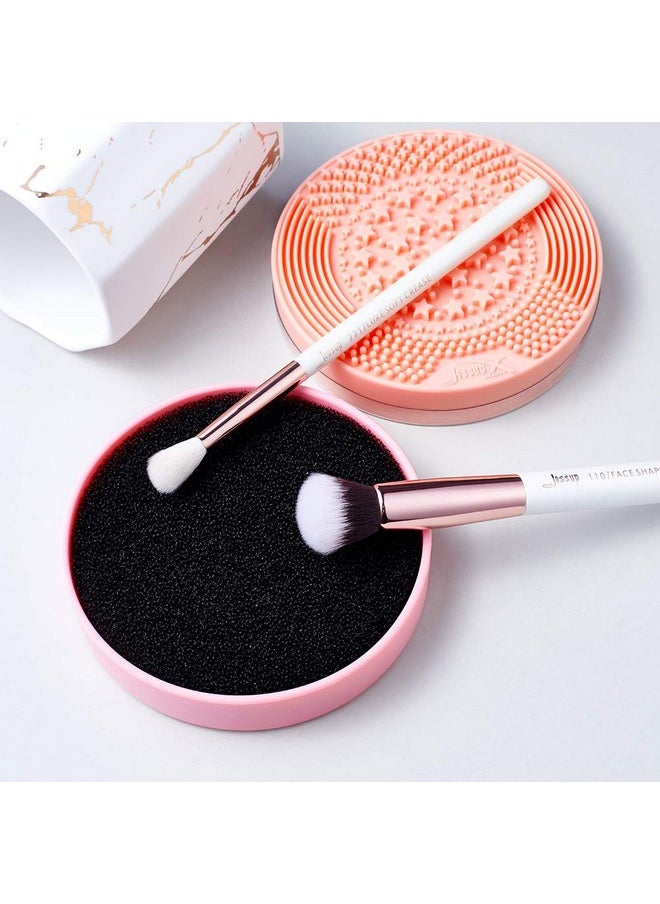 Jessup Makeup Brush Cleaning Mat with Color Removal Sponge, 2 in 1 Silicone Makeup Brush Cleaner (Sachet Pink)