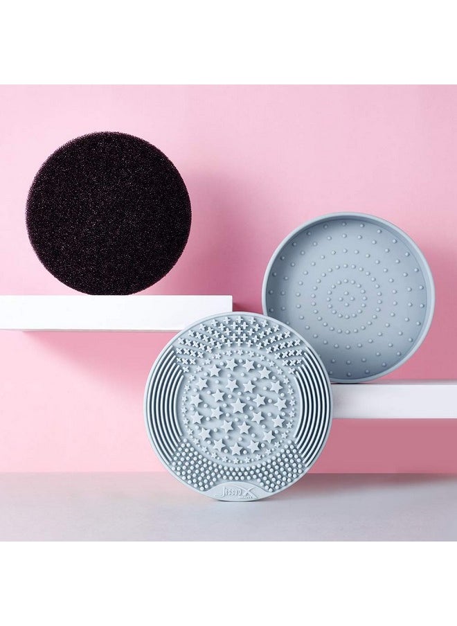 Jessup Makeup Brush Cleaning Mat with Color Removal Sponge, 2 in 1 Silicone Makeup Brush Cleaner (Sachet Pink)