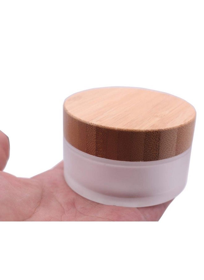 XINGZI 100g/100ml/3.4oz Frosted Glass Cosmetic Cream Jar Bottle Refillable Glass Face Cream Pot Cosmetics Container With Bamboo lids and Inner Liners For Travel DIY Sample Eyeshadow Essential Oils