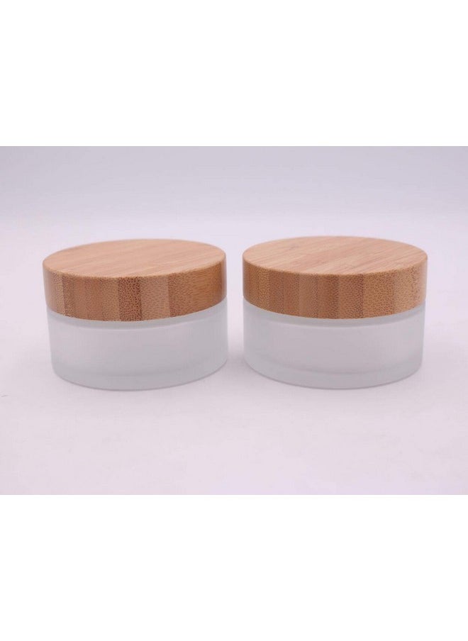 XINGZI 100g/100ml/3.4oz Frosted Glass Cosmetic Cream Jar Bottle Refillable Glass Face Cream Pot Cosmetics Container With Bamboo lids and Inner Liners For Travel DIY Sample Eyeshadow Essential Oils