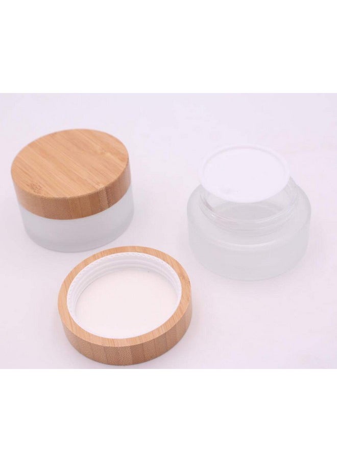 XINGZI 100g/100ml/3.4oz Frosted Glass Cosmetic Cream Jar Bottle Refillable Glass Face Cream Pot Cosmetics Container With Bamboo lids and Inner Liners For Travel DIY Sample Eyeshadow Essential Oils