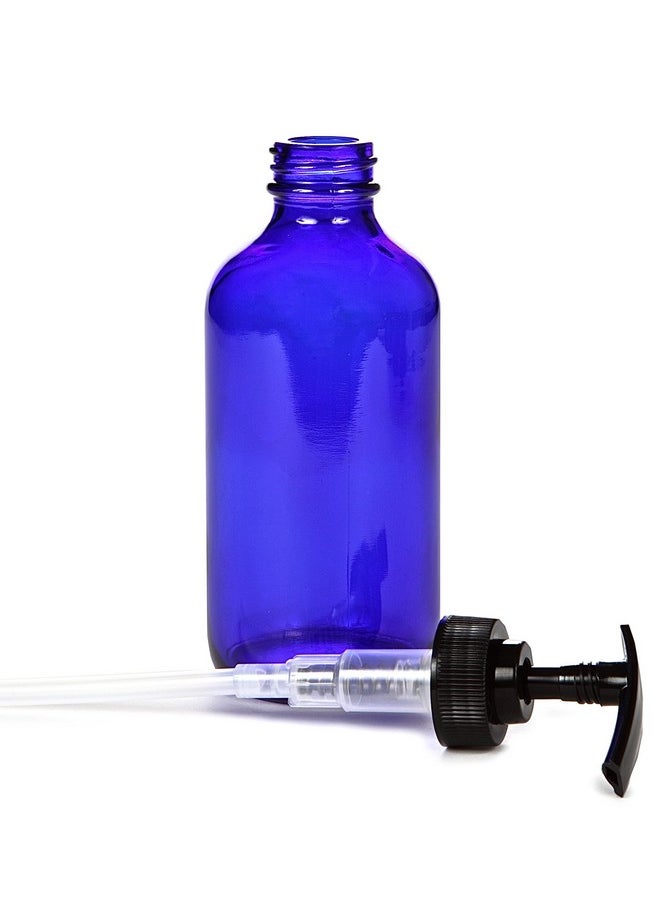 Vivaplex, 4, Large, 8 oz, Empty, Cobalt Blue Glass Bottles with Black Lotion Pumps