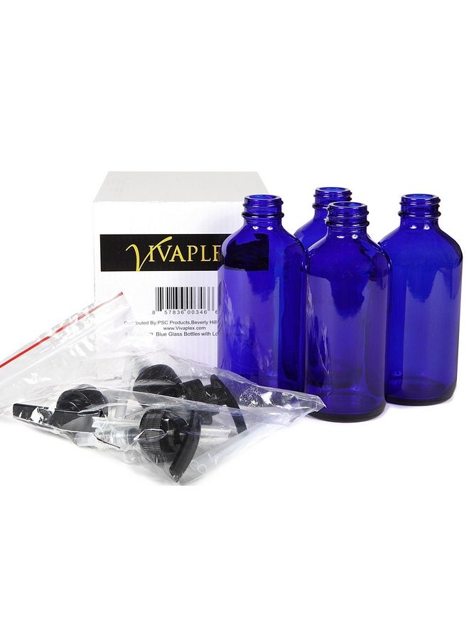 Vivaplex, 4, Large, 8 oz, Empty, Cobalt Blue Glass Bottles with Black Lotion Pumps