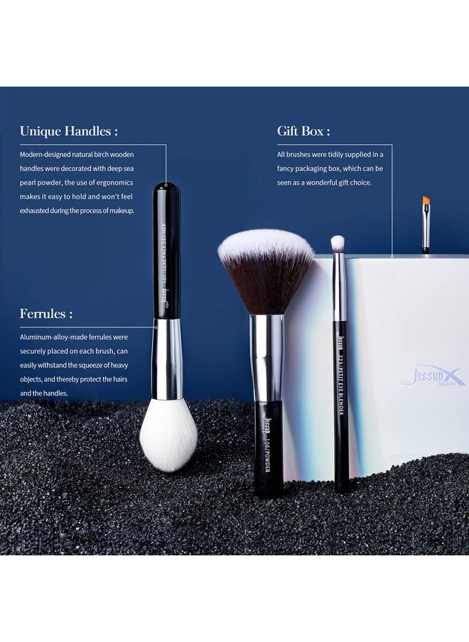 Jessup 25pcs Professional Makeup Brush Set Foundation Powder Concealer Eyeshadow Blending Blush Highlighter Natural-Synthetic Hair Brushes (Black/Silver)