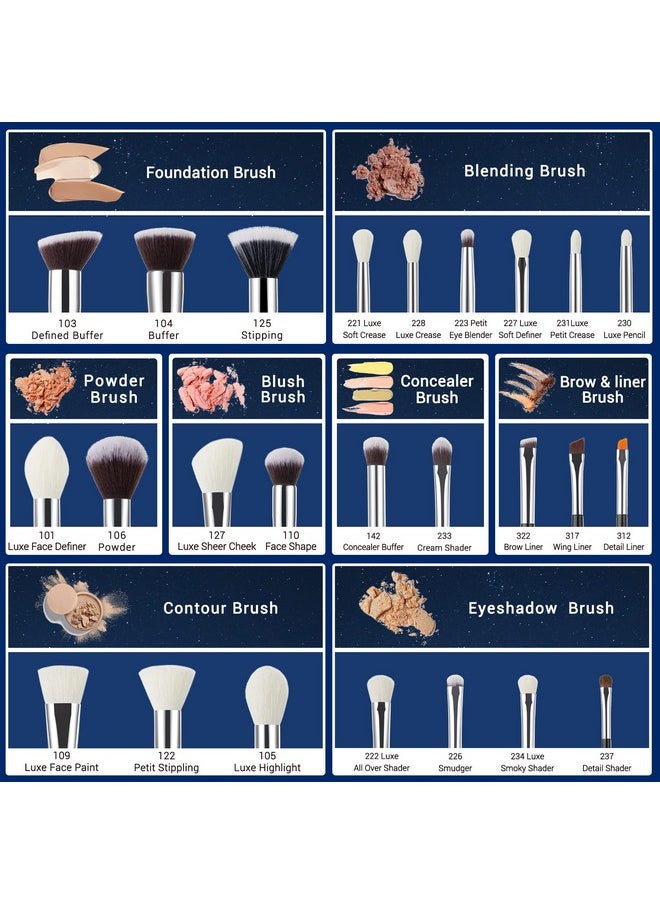 Jessup 25pcs Professional Makeup Brush Set Foundation Powder Concealer Eyeshadow Blending Blush Highlighter Natural-Synthetic Hair Brushes (Black/Silver)