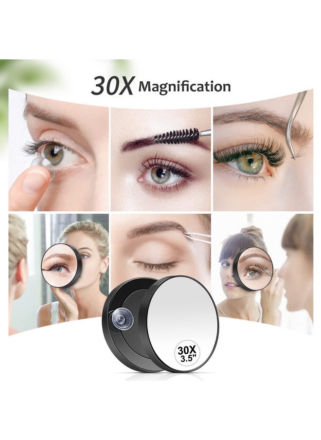 MIYADIVA 30X Magnifying Mirror, Small Magnifying Mirror with Suction Cup and Tweezers, As a Travel Magnifying Mirror, Compact Mirror Set for Plucking Eyebrows 3.5 Inches