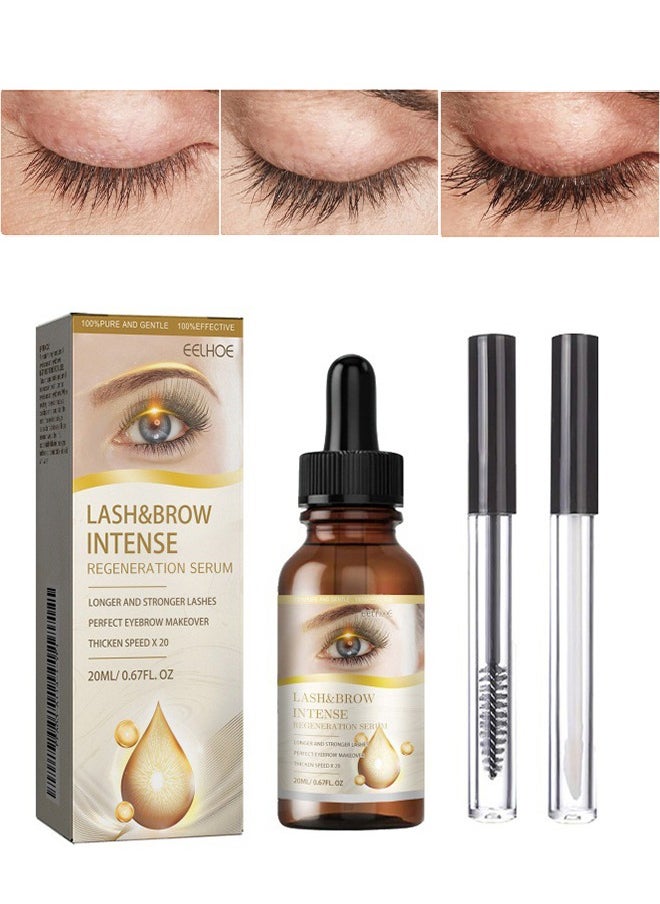 Lash & Brow Intense Regeneration Serum，Eyelashes Enhancer Liquid, Organic Castor Oil with Brush, Advanced Formula for Longer Fuller Thicker Eyelashes and Eyebrows, Perfect for Natural Growth Boost, 20ML