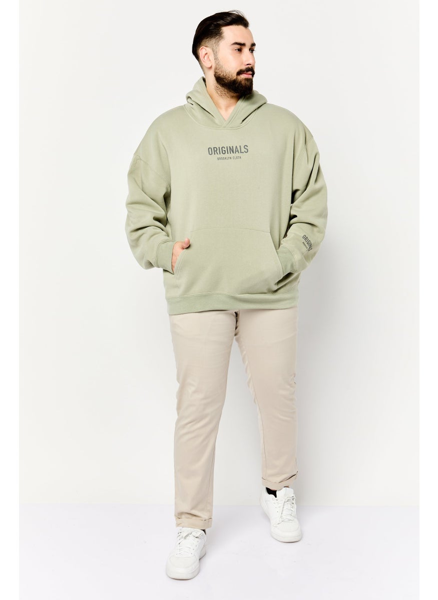 Men Graphic Print Long Sleeve Hoodie, Sage