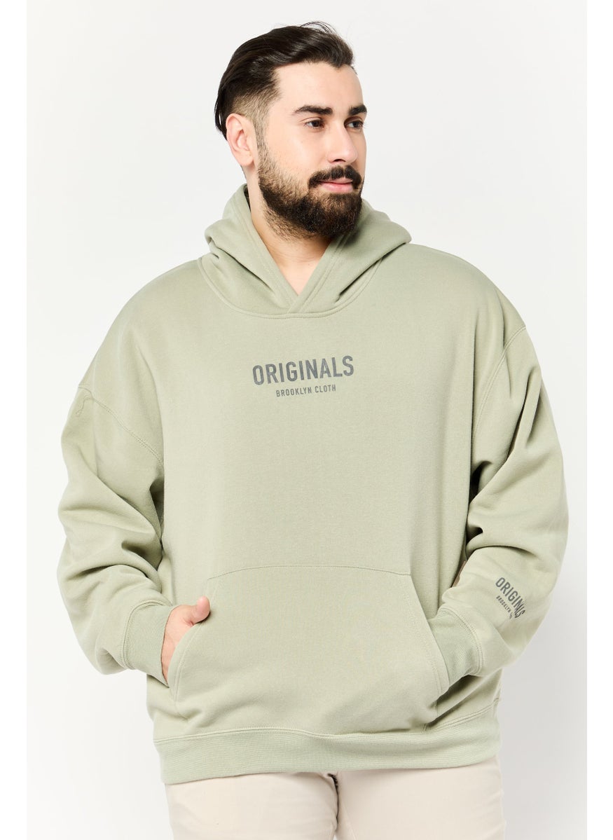 Men Graphic Print Long Sleeve Hoodie, Sage