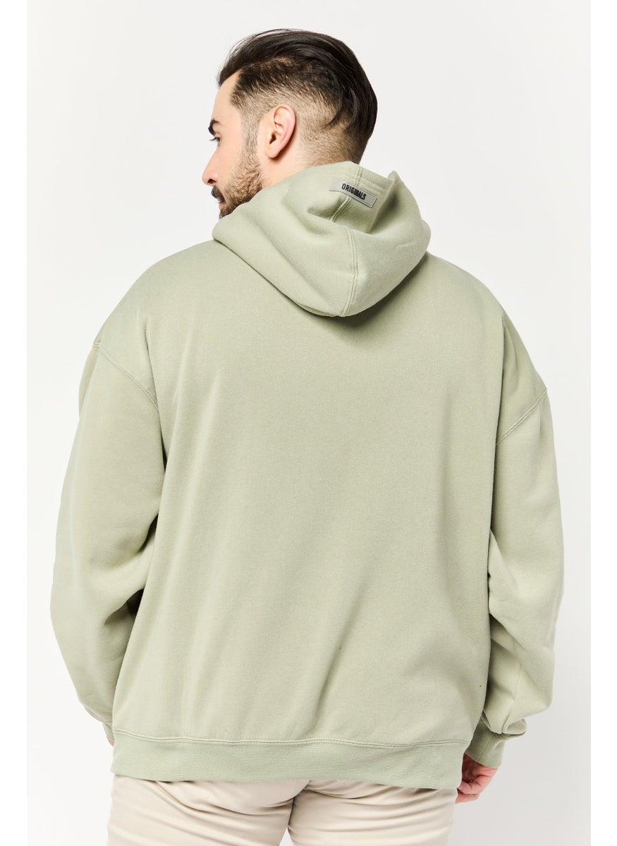Men Graphic Print Long Sleeve Hoodie, Sage
