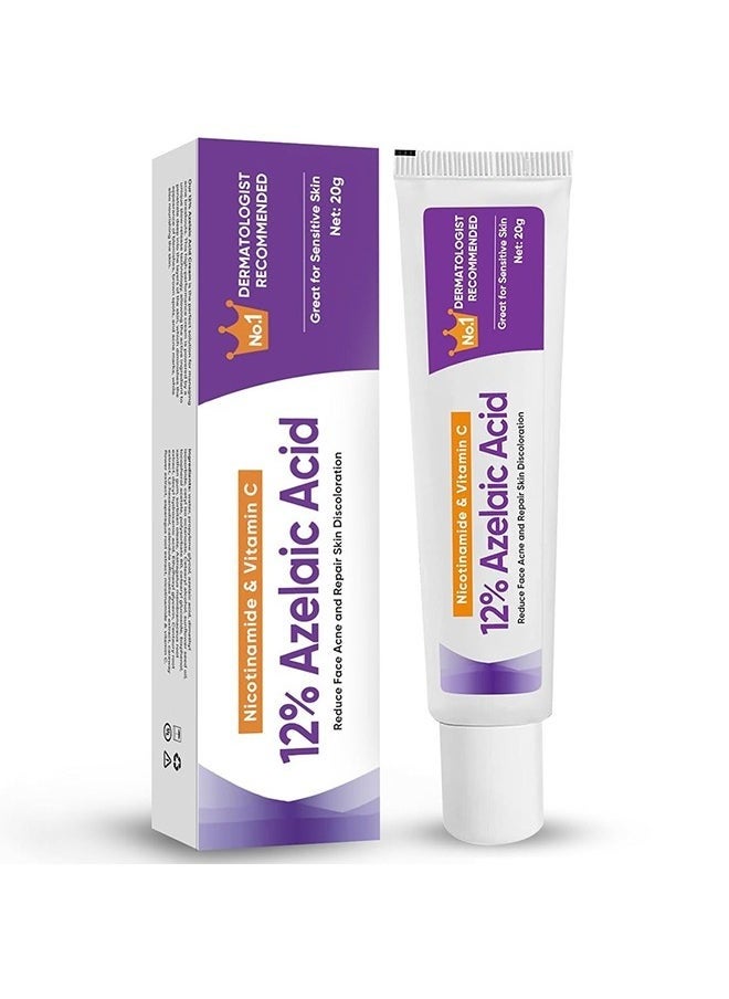 12% Azelaic Acid Cream，Hyaluronic Acid and Niacinamide, Relieves Redness, Dark Spots, Rosacea, Balances Excess Sebum, Brightening Face Skin Care Treatment for All Skin Types 20g