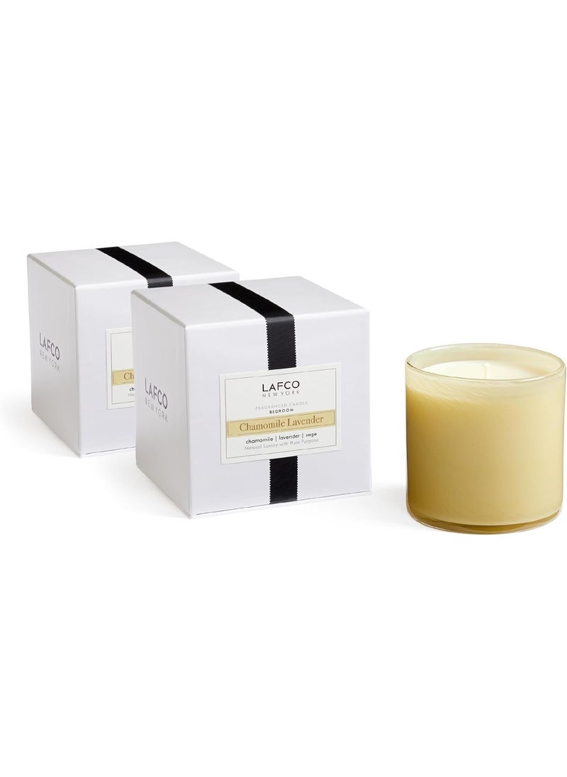 LAFCO New York Signature Candle, Chamomile Lavender - 15.5 oz, 2 Pack - 90-Hour Burn Time - Reusable, Hand Blown Glass Vessel - Made in The USA