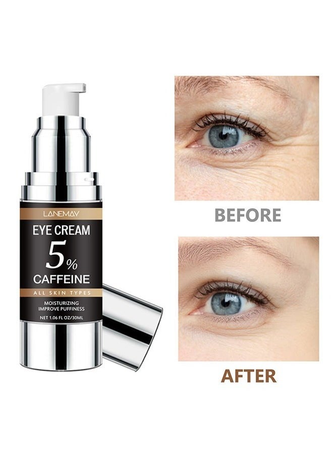 5% Caffeine Eye Cream, Under Eye Cream for Dark Circles and Puffiness, Anti Wrinkle Cream Moisturizer for Wrinkles Reduces Wrinkles, Under-Eye Bags, Dark Circles, Eye Lift Treatment（30ml）