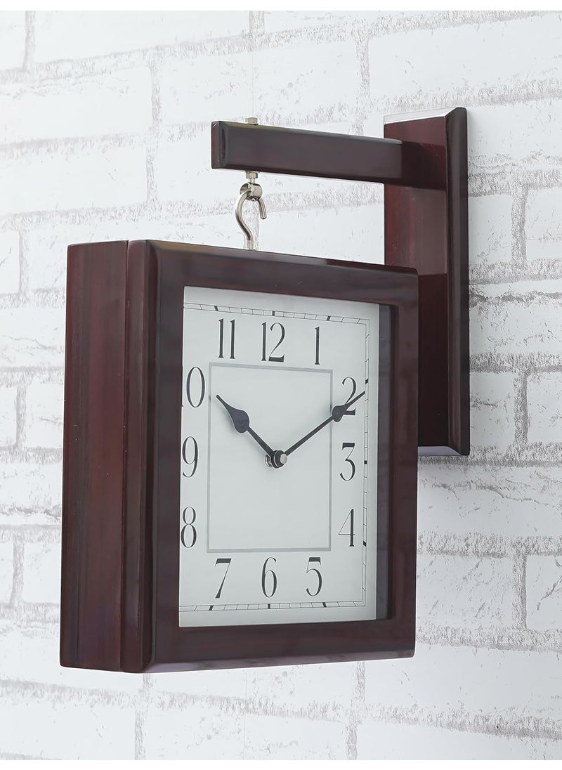 Idalia Homes Decorative Wooden Double Sided English and Roman Numbers Analog Square Station Wall Clock for Living Room Home Office Gifts